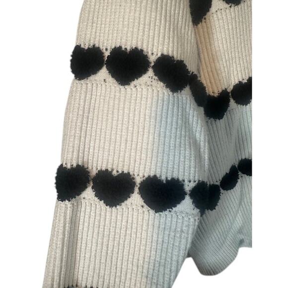 Emery Rose White Black Hearts Long Sleeve Crew Neck Knit Sweater Women Sz XL - Picture 3 of 8